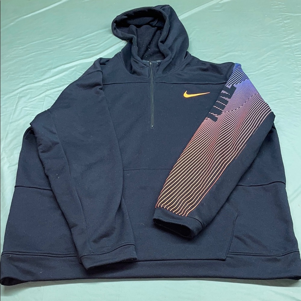 Nike Men's Black Hoodie with Multicolor Sleeve